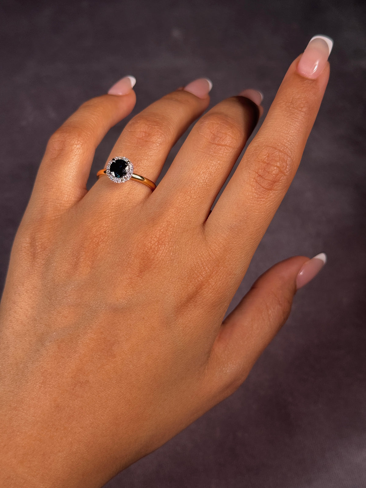 Sapphire & Lab Grown Diamond Set Halo Ring, 18K Yellow & White Gold
