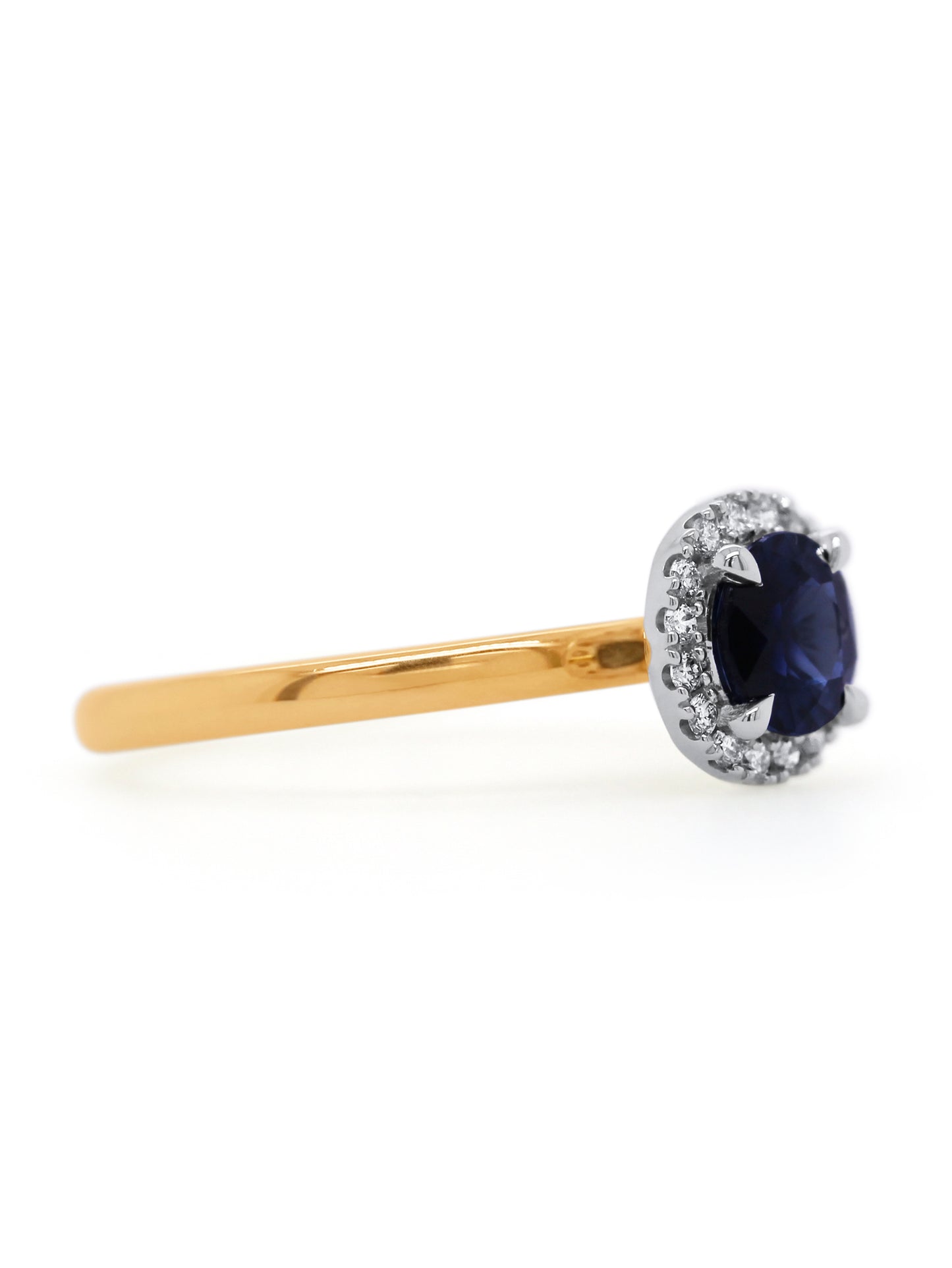 Sapphire & Lab Grown Diamond Set Halo Ring, 18K Yellow & White Gold