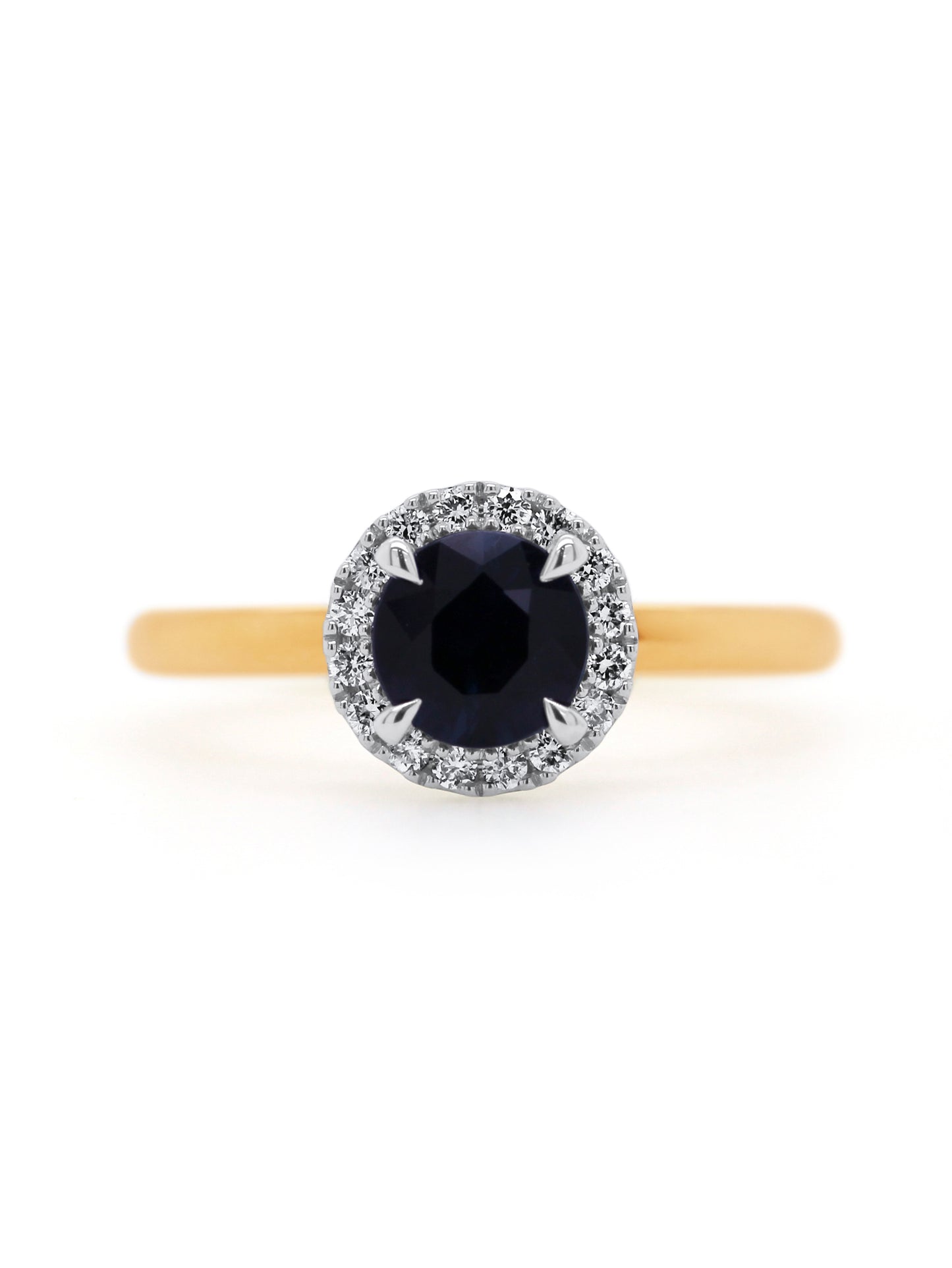 Sapphire & Lab Grown Diamond Set Halo Ring, 18K Yellow & White Gold