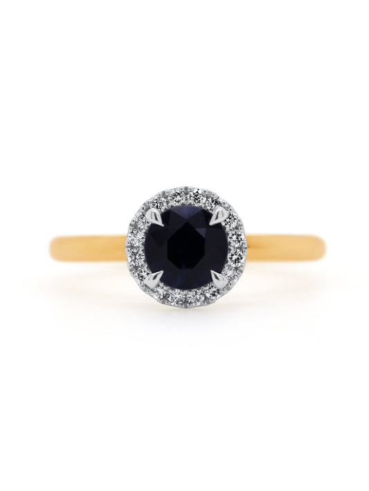 Sapphire & Lab Grown Diamond Set Halo Ring, 18K Yellow & White Gold