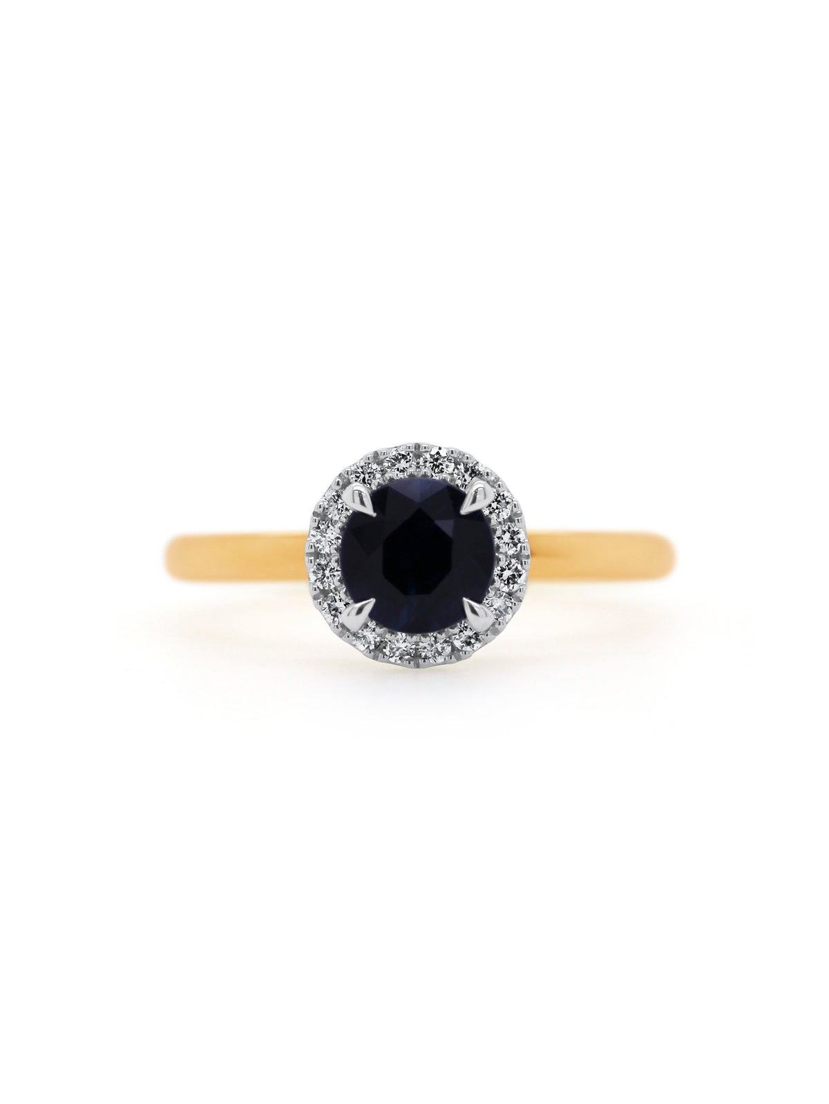 Sapphire & Lab Grown Diamond Set Halo Ring, 18K Yellow & White Gold