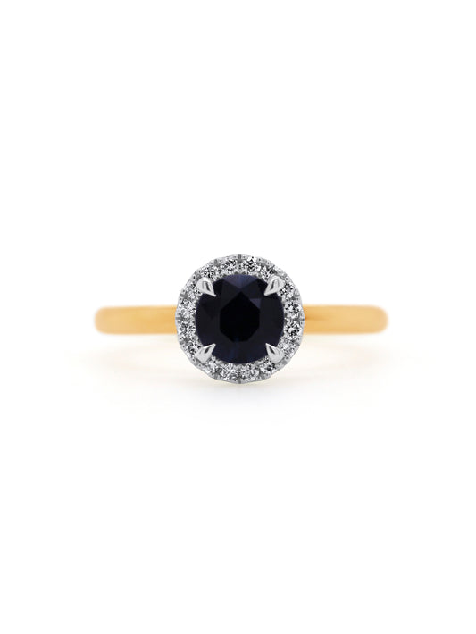 Sapphire & Lab Grown Diamond Set Halo Ring, 18K Yellow & White Gold