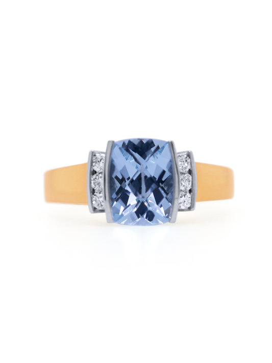 Aquamarine And Diamond Set Dress ring, 9k yellow gold