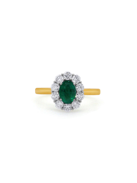 Lab Grown Diamond & Natural Emerald Cluster, 9 Carat Yellow Gold