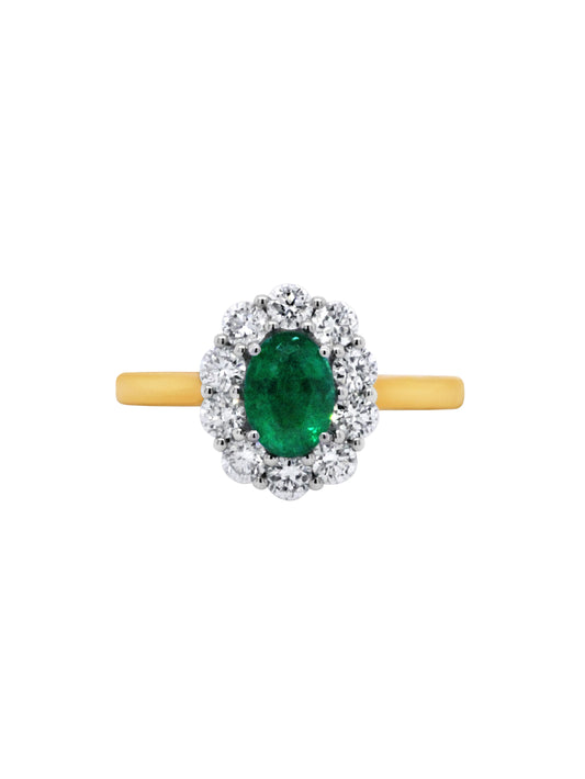 Lab Grown Diamond & Natural Emerald Cluster, 9 Carat Yellow Gold
