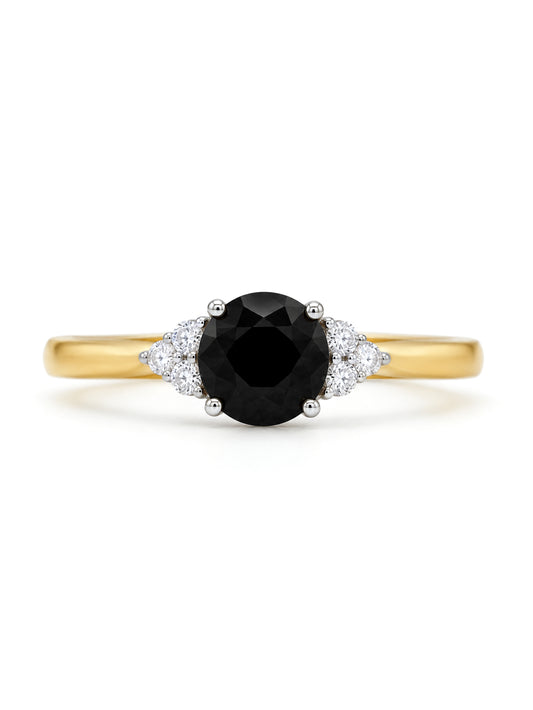 Natural Sapphire & Lab Grown Diamond Ring, 9K Yellow Gold.
