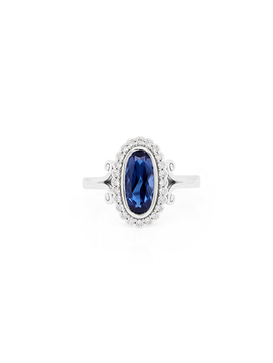 London Blue Topaz & Diamond Set Ring in 9 Carat White Gold.