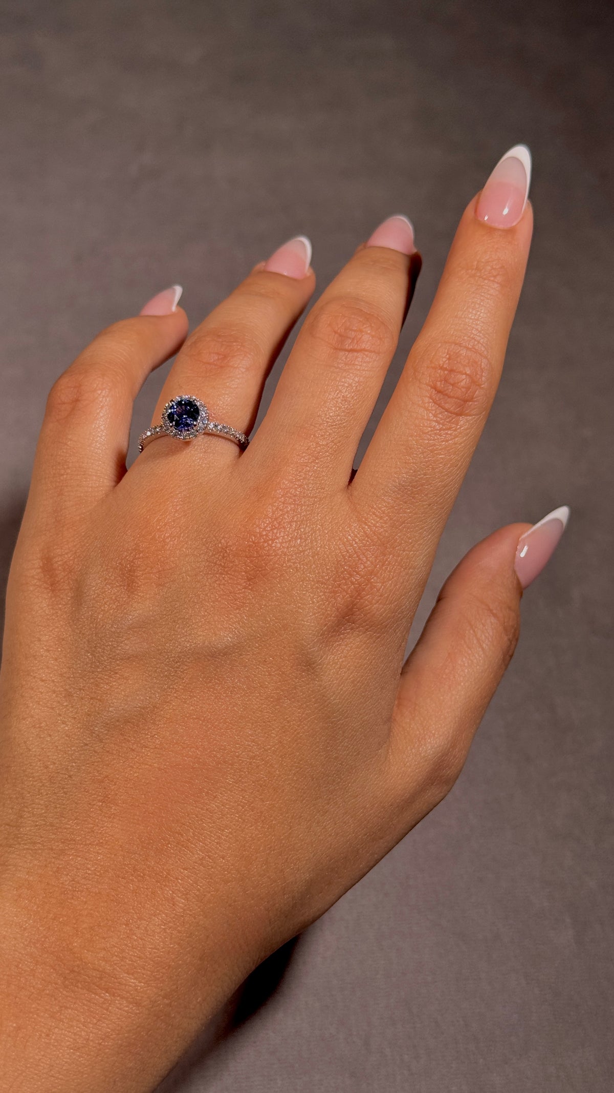 Round Halo Cluster Cornflower Blue Sapphire & Diamond Ring