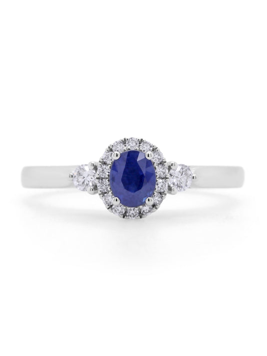 Sapphire & Diamond Cluster Ring in 9 Carat White Gold.