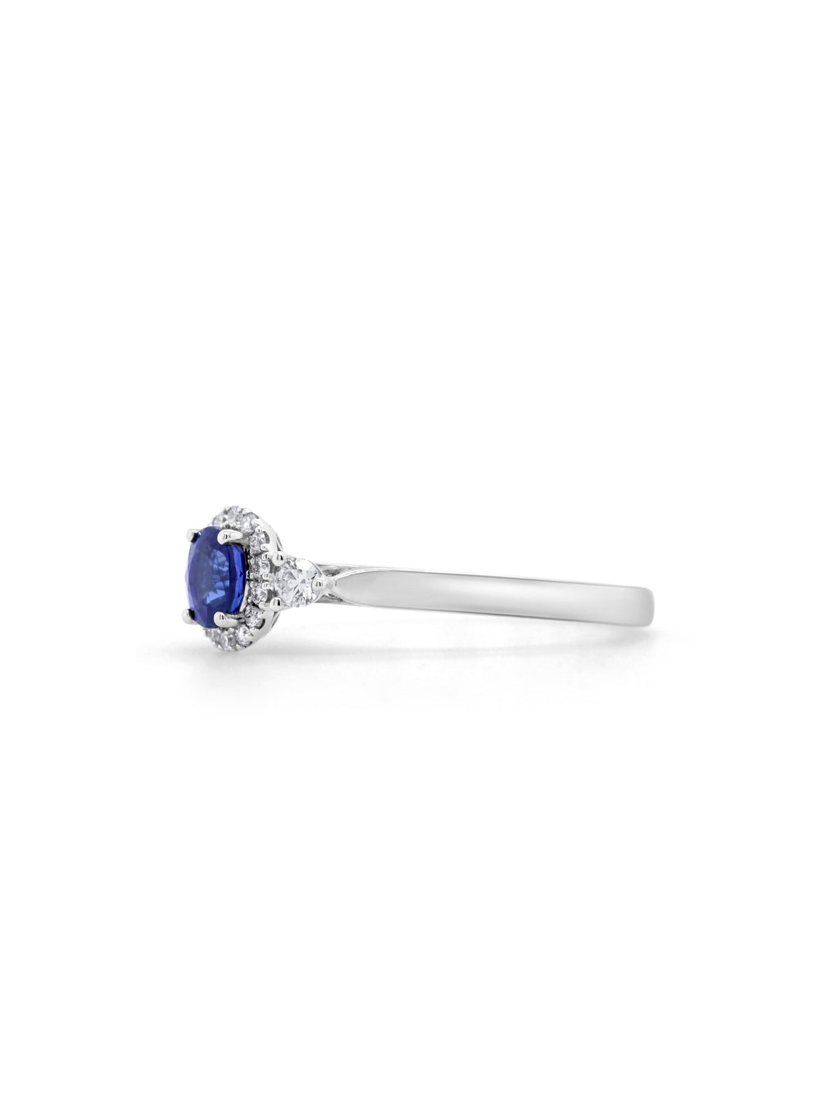 Sapphire & Lab Grown Diamond Ring in 9 Carat White Gold.