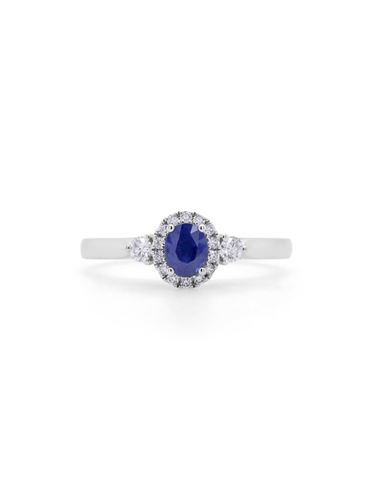 Sapphire & Lab Grown Diamond Ring in 9 Carat White Gold.