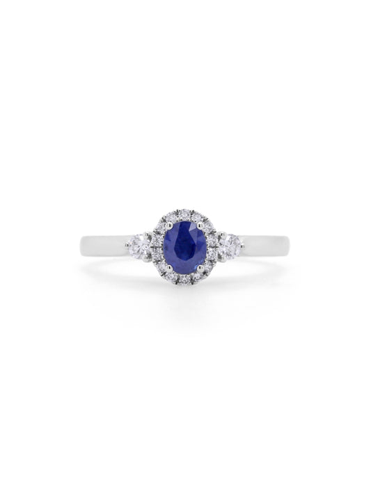 Sapphire & Lab Grown Diamond Ring in 9 Carat White Gold.