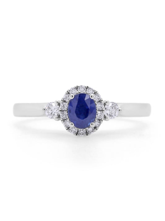 Sapphire & Diamond Cluster Ring in 9 Carat White Gold.