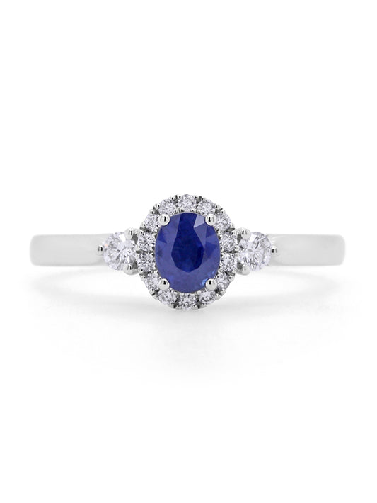 Sapphire & Diamond Cluster Ring in 9 Carat White Gold.