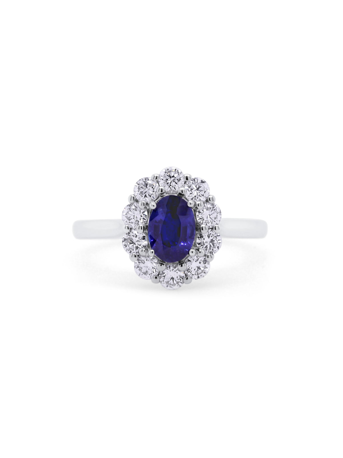Lab Grown Diamond & Natural Sapphire Cluster Ring in 18K White Gold.