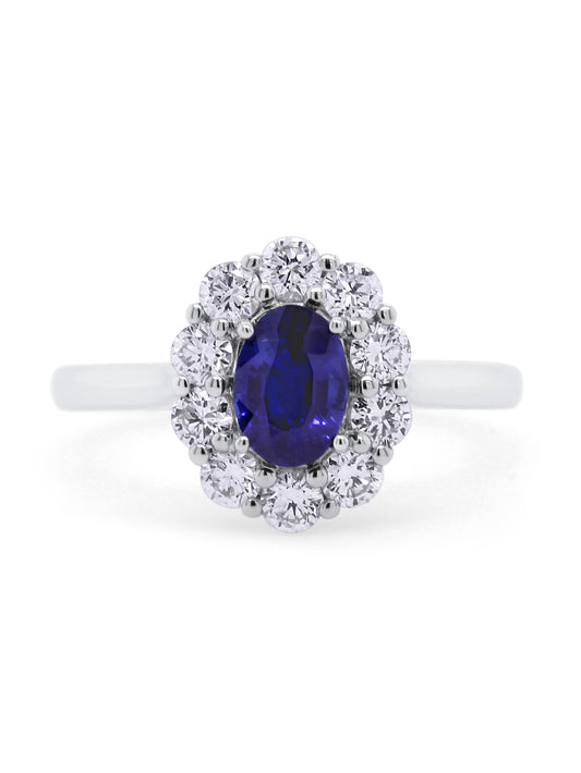 Lab Grown Diamond & Natural Sapphire Cluster Ring, 18K White Gold.