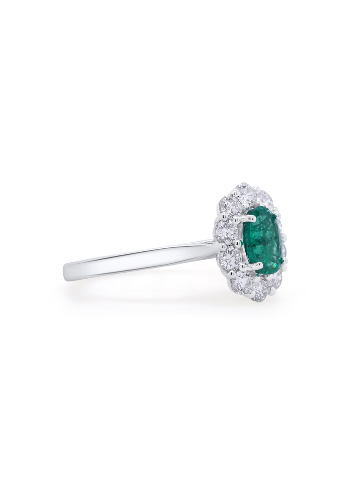 Lab Grown Diamond & Natural Emerald Cluster, 18 Carat White Gold.