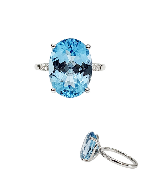 Blue Topaz & Lab Grown Diamond Ring, 9K White Gold