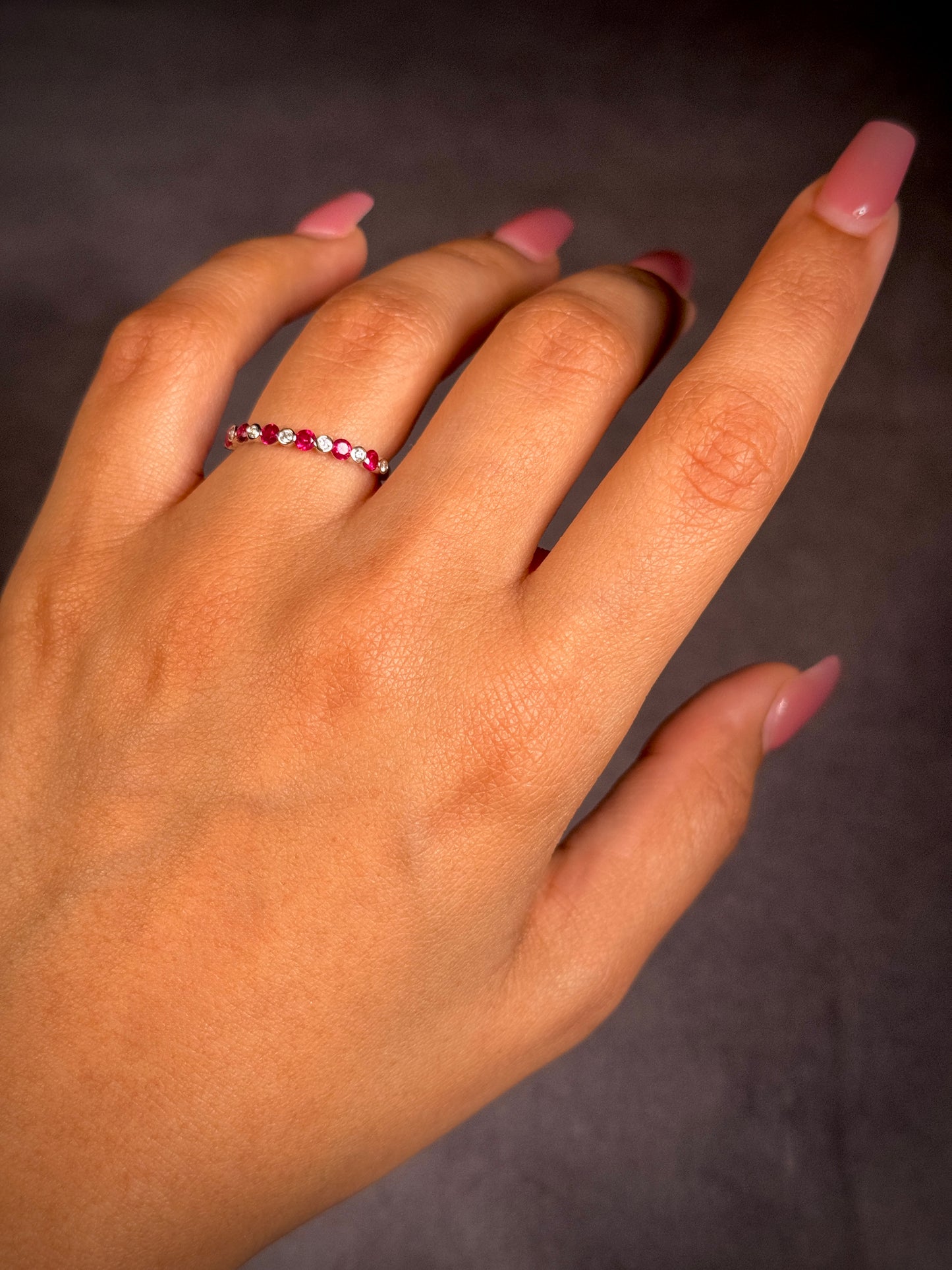 Beautiful Ruby & Diamond Set Band, 18K White Gold