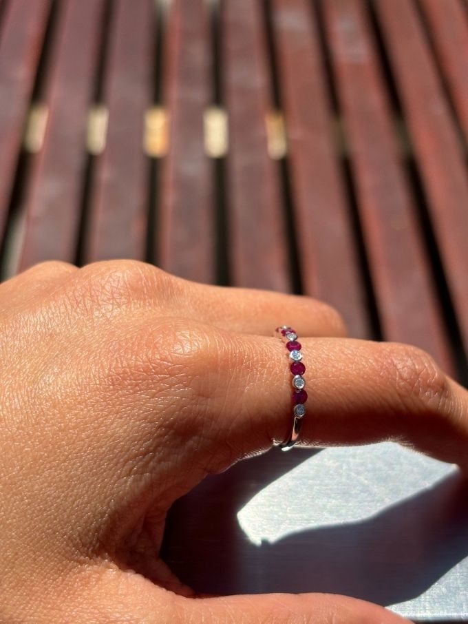 Beautiful Ruby & Diamond Set Band, 18K White Gold