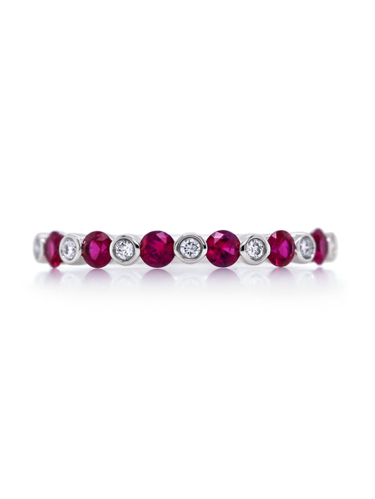Beautiful Ruby & Diamond Set Band, 18K White Gold