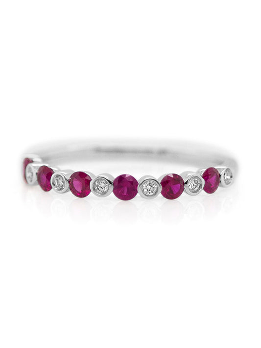 Beautiful Ruby & Diamond Set Band, 18K White Gold