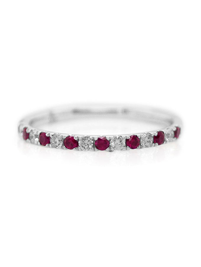 Ruby & Diamond Set Bright Band, 18K White Gold