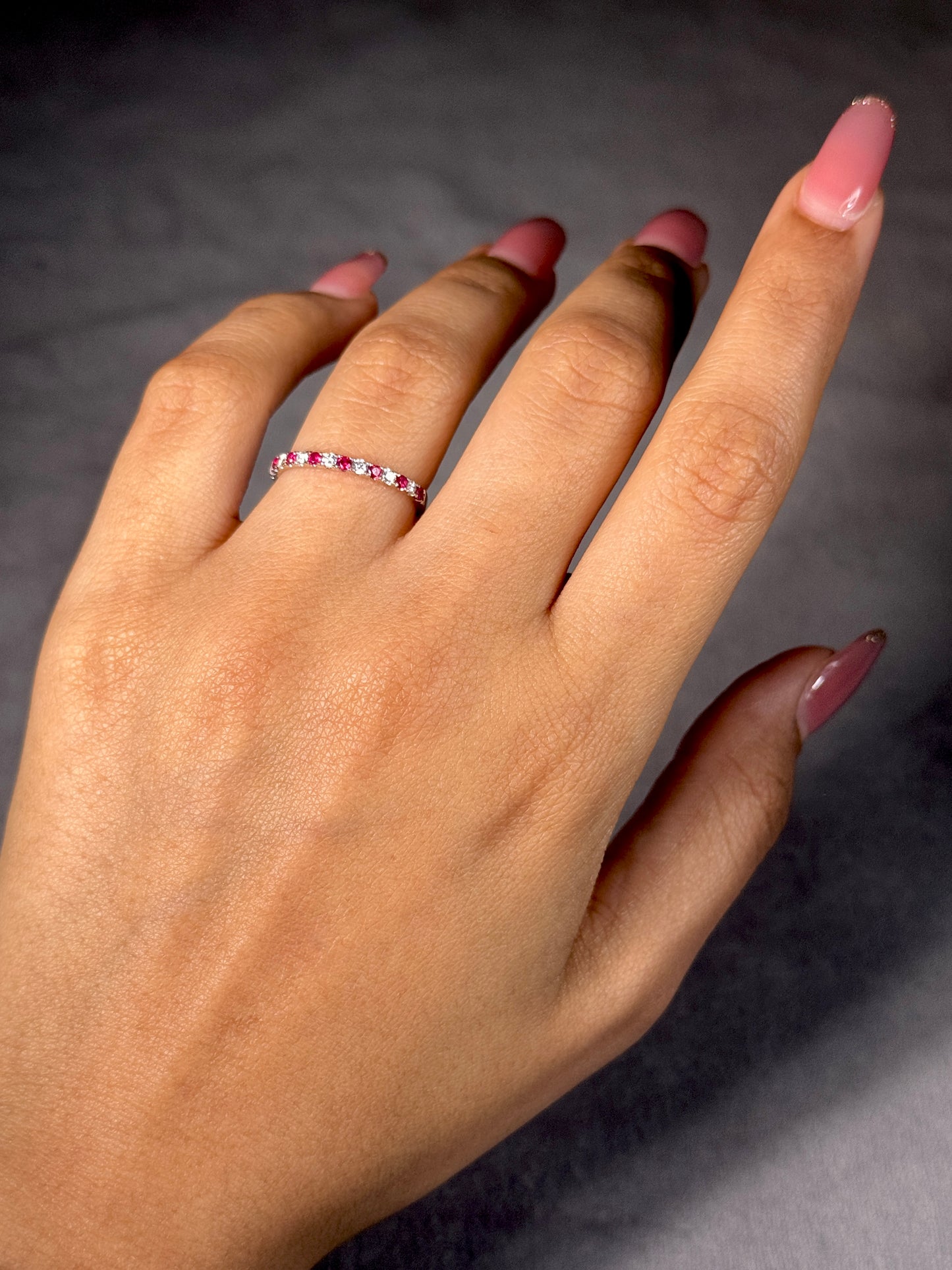 Ruby & Diamond Set Bright Band, 18K White Gold