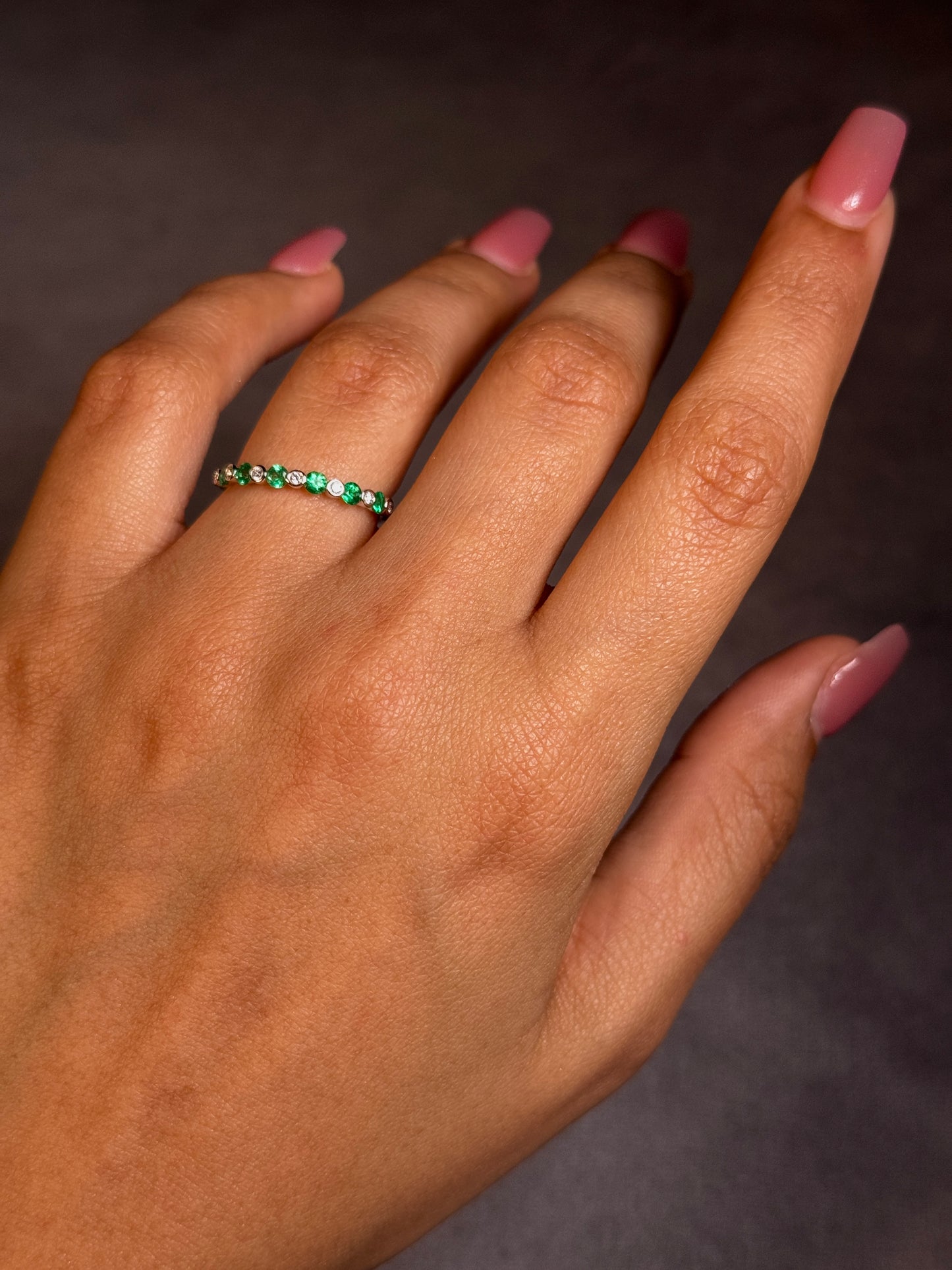 Emerald & Diamond Set Band, 18 Carat White Gold