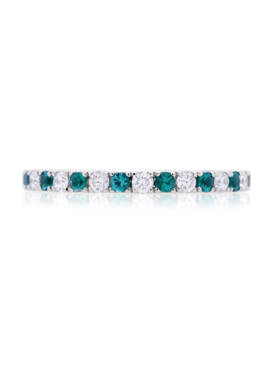 Emerald & Diamond Set Elegant Band in 18 Carat White Gold