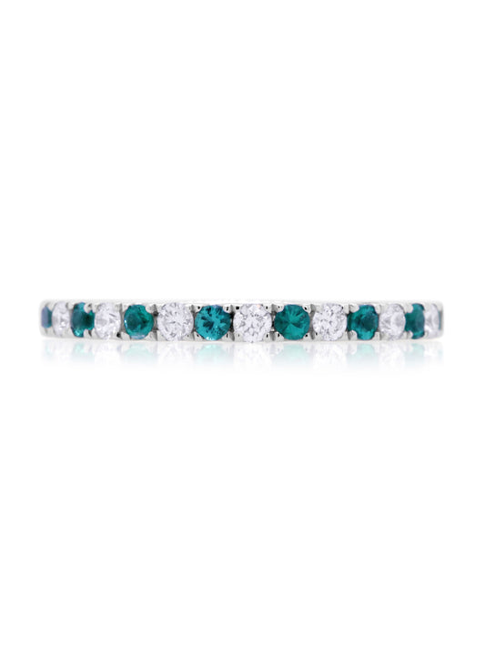 Emerald & Diamond Set Elegant Band in 18 Carat White Gold