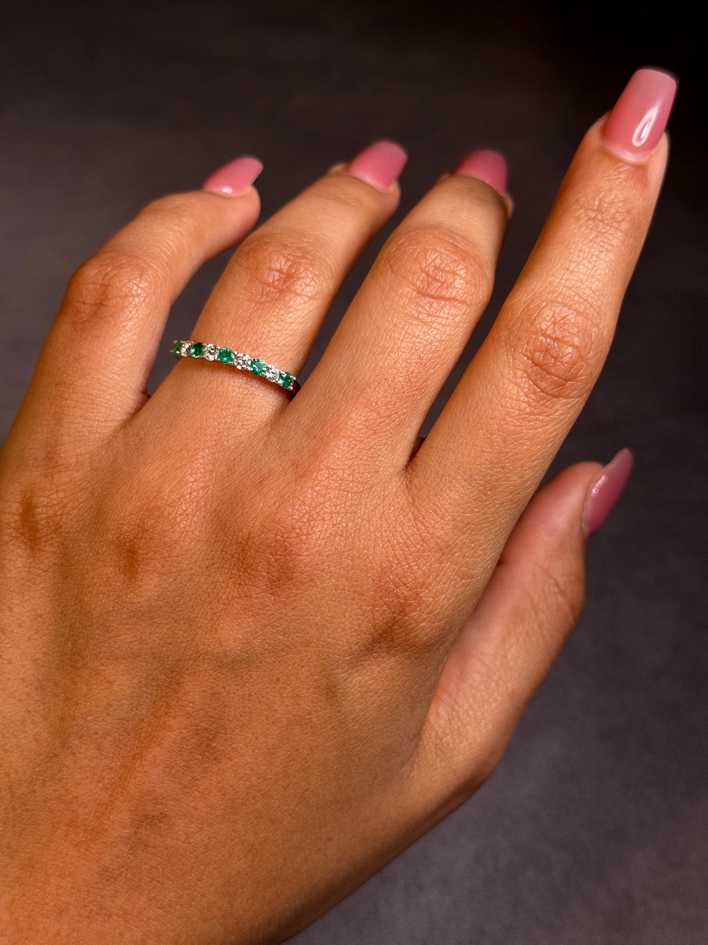 Emerald and Diamond Ensemble Band, 18 Carat White Gold