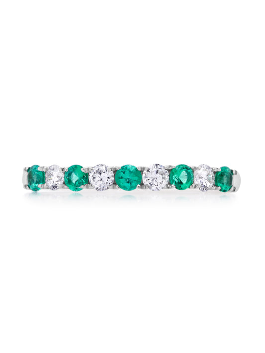 Emerald and Diamond Ensemble Band, 18 Carat White Gold