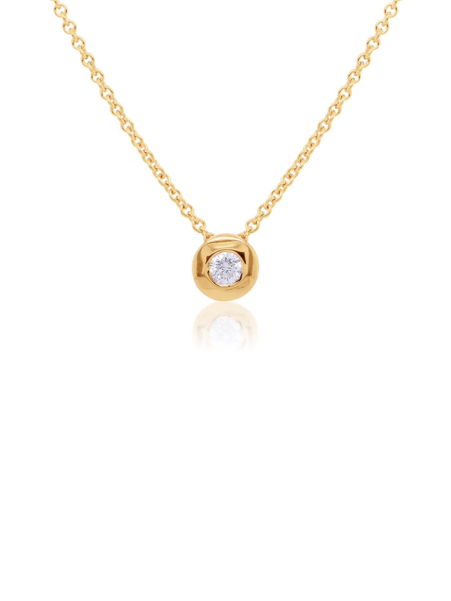 Round Bezel Set 0.08ct Diamond Pendant, 9K YG.
