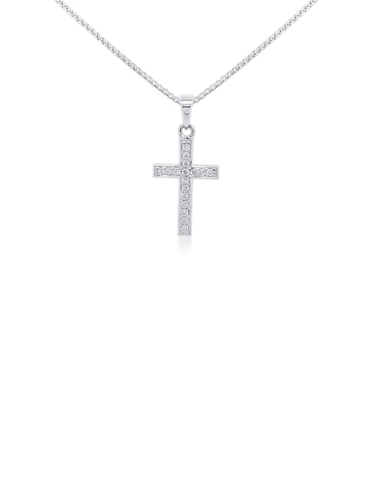 0.08 Carat Diamond Set Cross Pendant in 9 Carat White Gold.