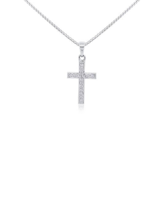 0.08 Carat Diamond Set Cross Pendant in 9 Carat White Gold.