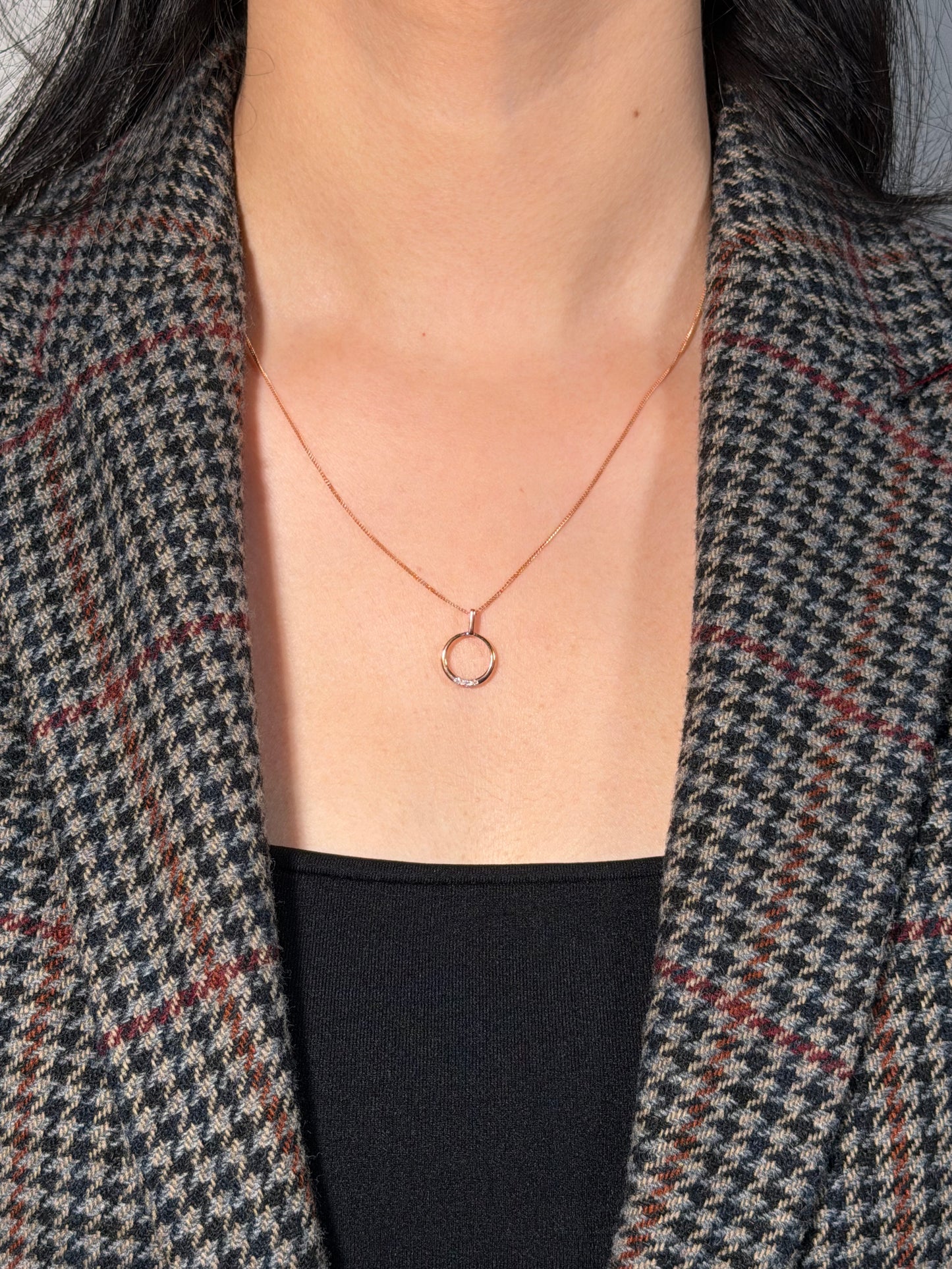 Diamond Circle Drop Necklet, 9K Rose Gold, 46cm
