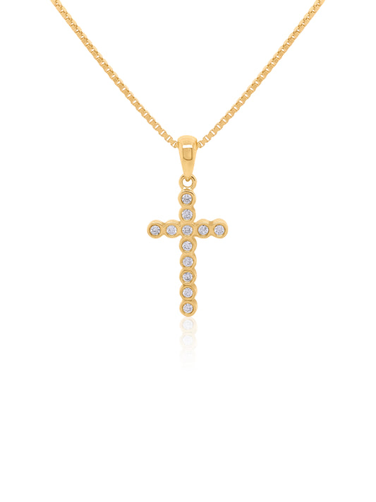 Diamond Set Cross Pendant, 9 Carat Yellow Gold T=0.14ct.