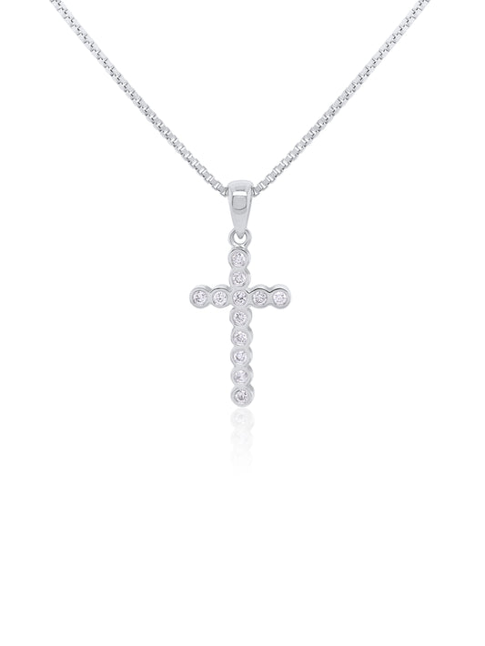 Diamond Set Cross Pendant, 9 Carat White Gold T=0.14ct.