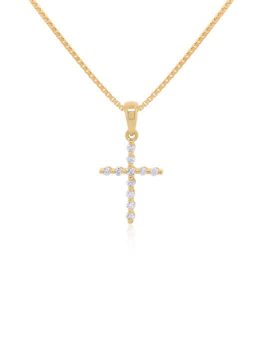 Diamond Set Cross Pendant, 9 Carat Yellow Gold T=0.15ct.