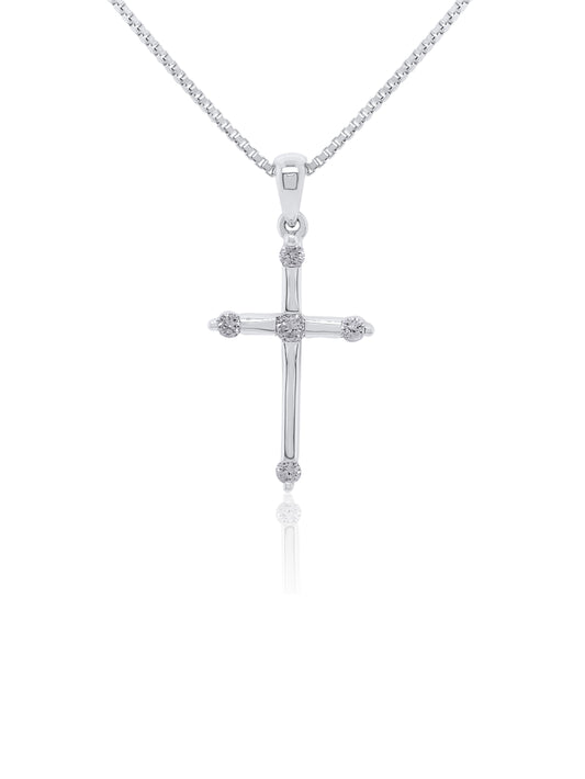 Diamond Set Cross Pendant in 9 Carat White Gold, T=0.20ct.