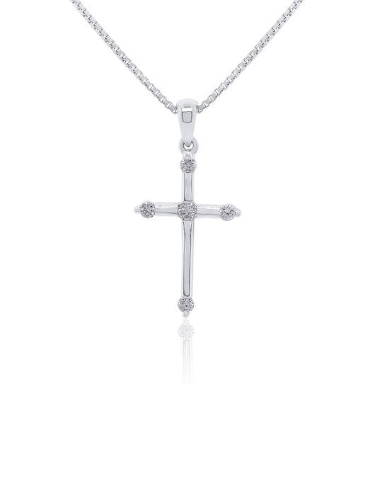 Diamond Set Cross Pendant, 9 Karat White Gold T=0.20ct.