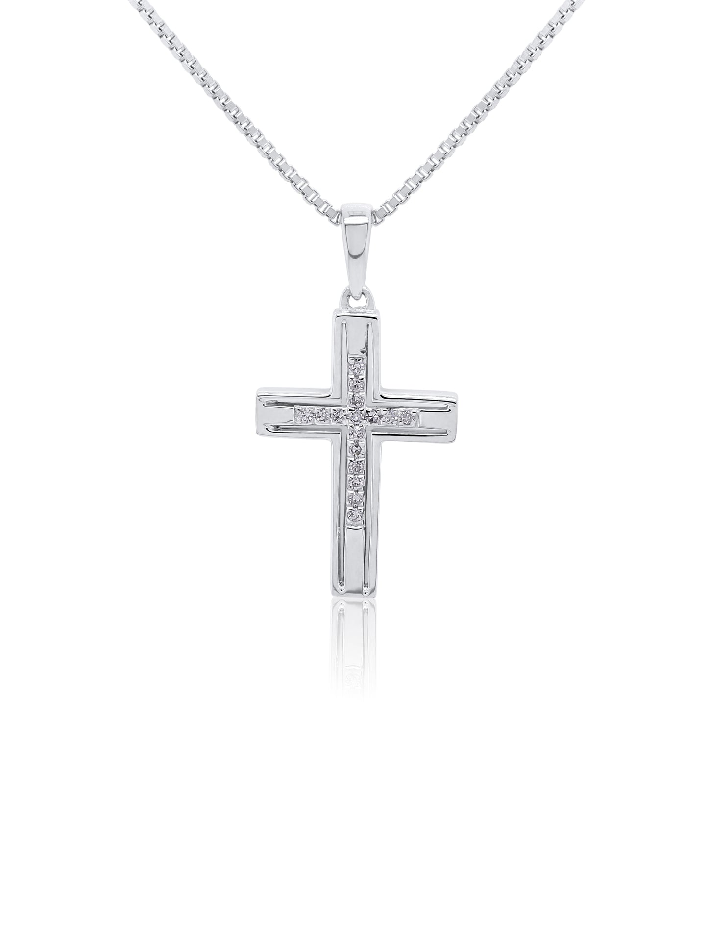 Diamond Set Cross Pendant, 9 Karat White Gold T=0.07ct.