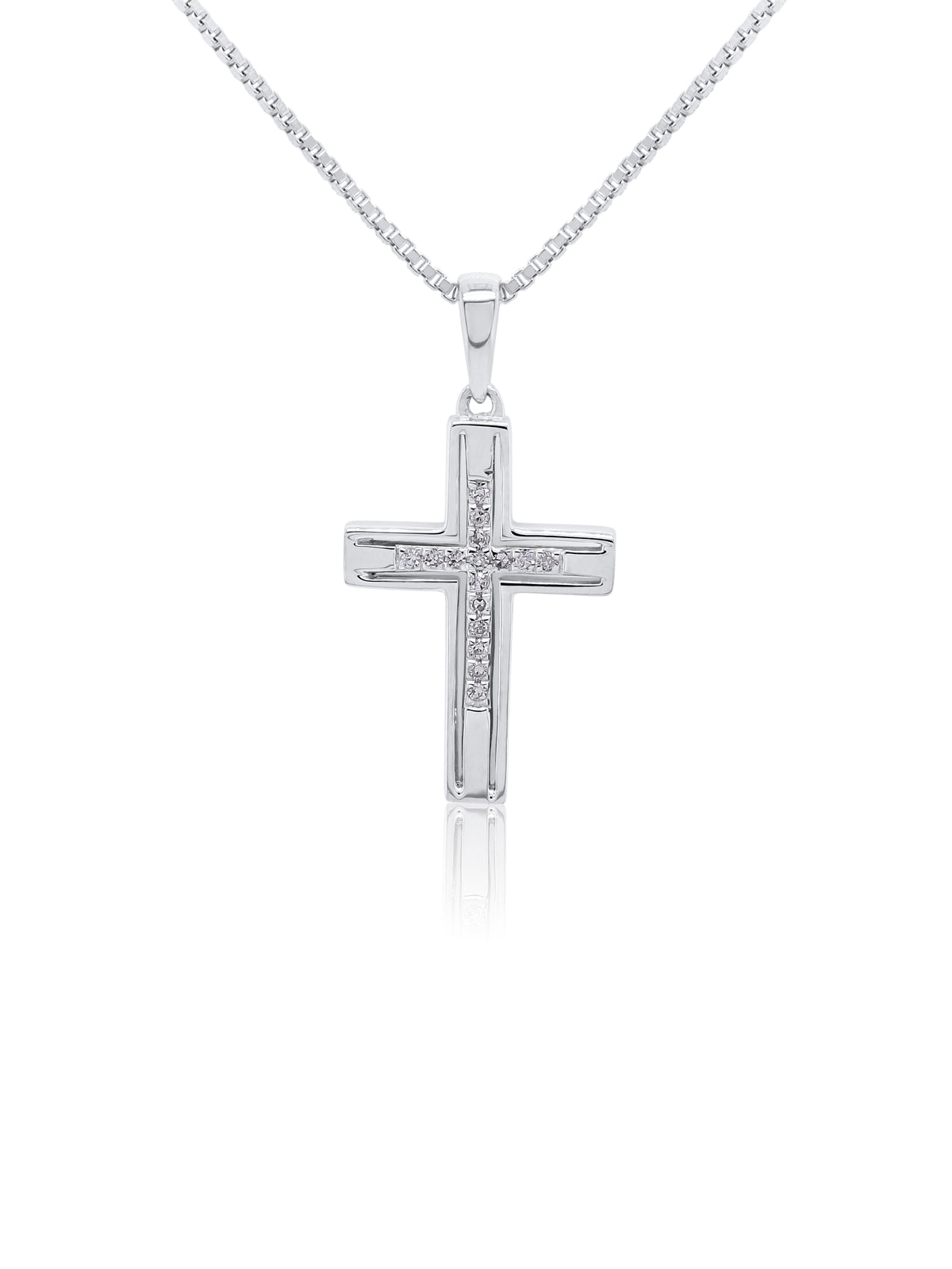 Diamond Set Cross Pendant, 9 Carat White Gold T=0.07ct.