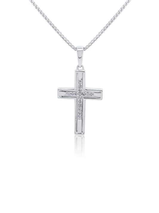 Diamond Set Cross Pendant, 9 Carat White Gold T=0.07ct.