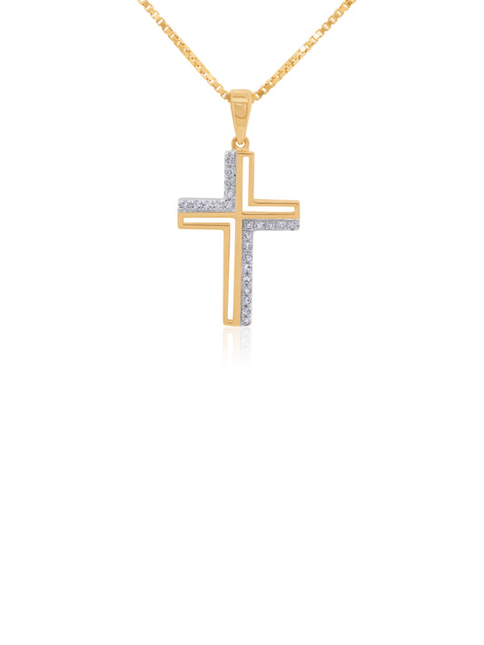 Diamond Set Cross Pendant, 9 Carat Yellow Gold T=0.07ct.