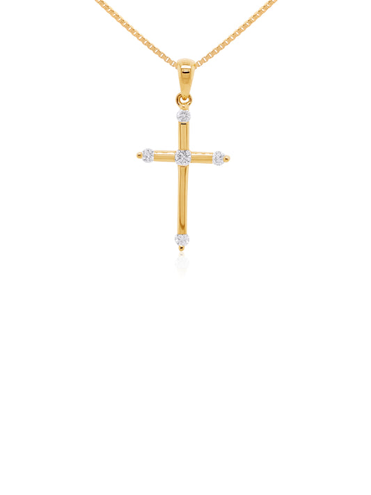 Diamond Set Cross Pendant, 9 Carat Yellow Gold T=0.18ct.