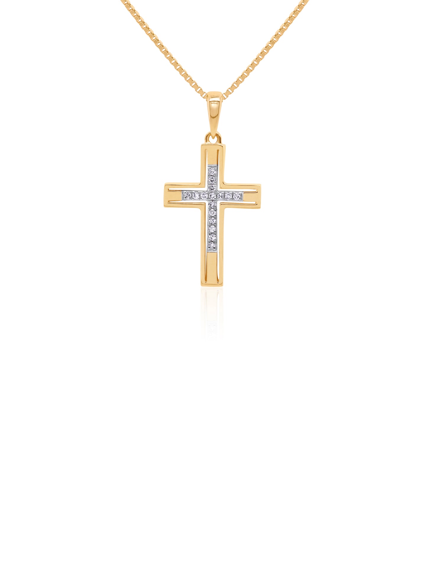 Diamond Set Cross Pendant, 9 Carat Yellow Gold T=0.06ct.