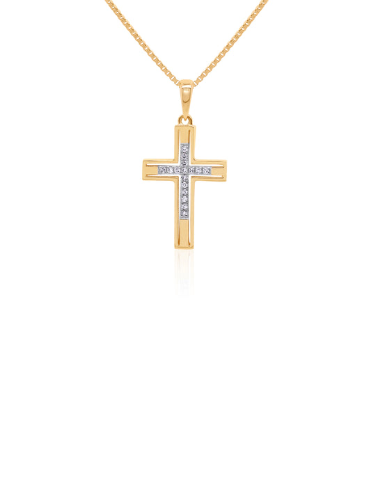 Diamond Set Cross Pendant, 9 Carat Yellow Gold T=0.06ct.