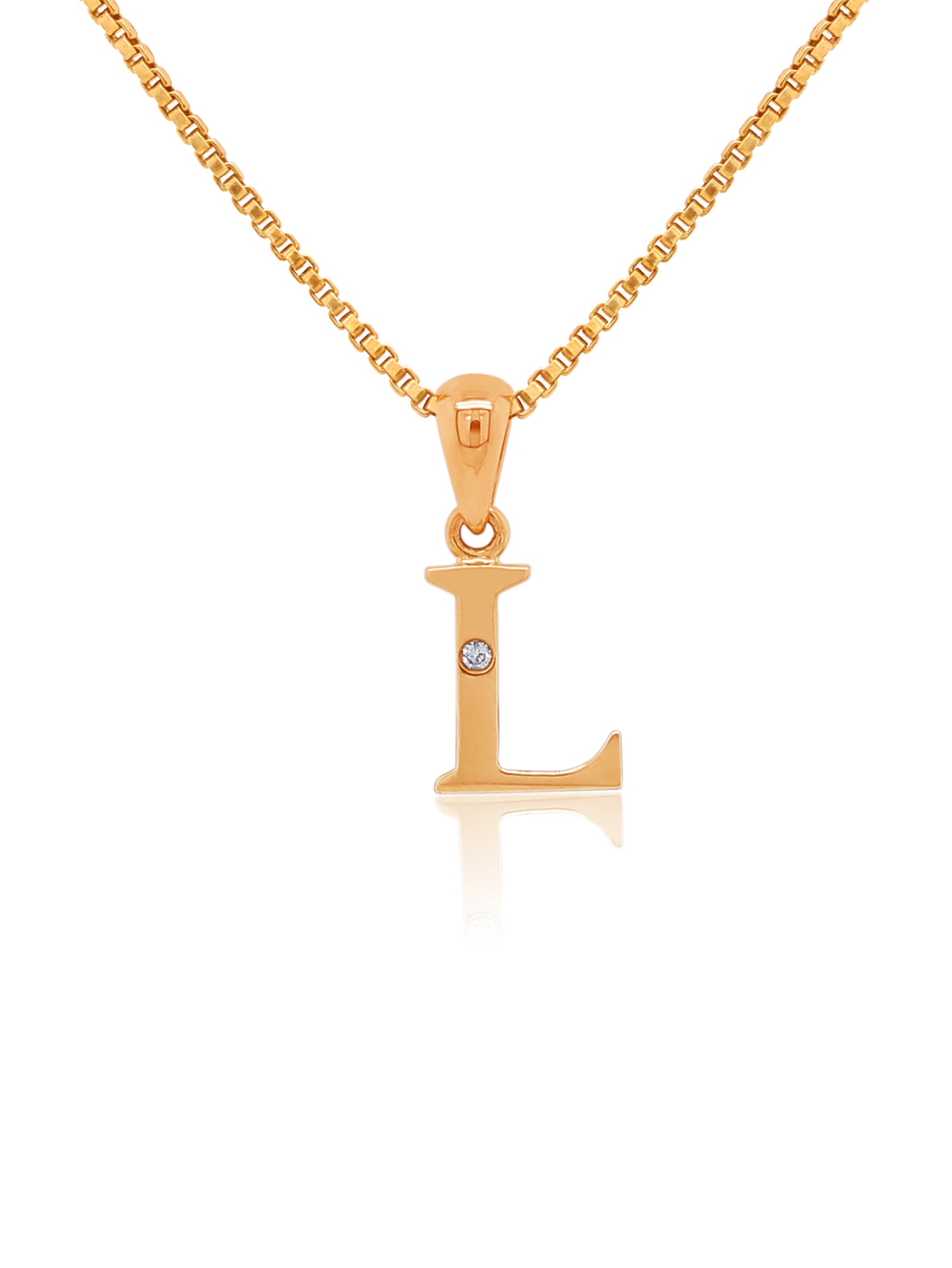 Diamond Set Initial Pendant, 9K Yellow Gold, 45cm Plated Chain